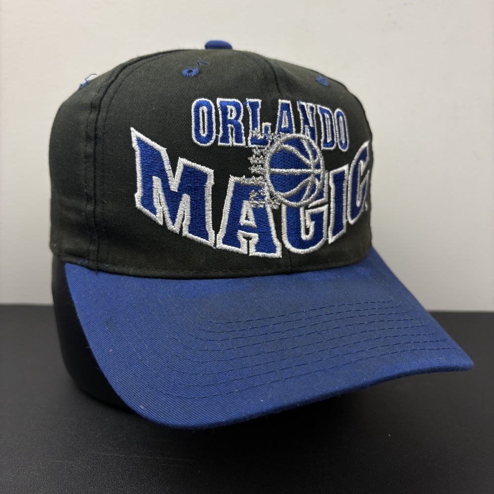 Vintage 90s Orlando Magic Snapback Hat Black Blue NBA Basketball Adjustable Cap